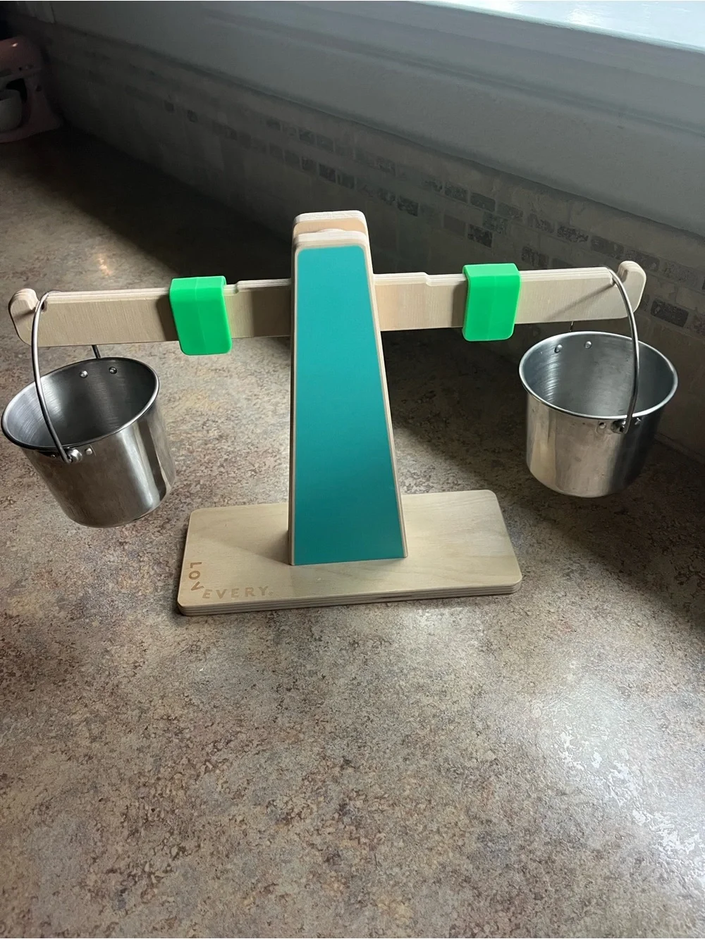 Lovevery Toddler Balance Scale Toy - Teal and Natural